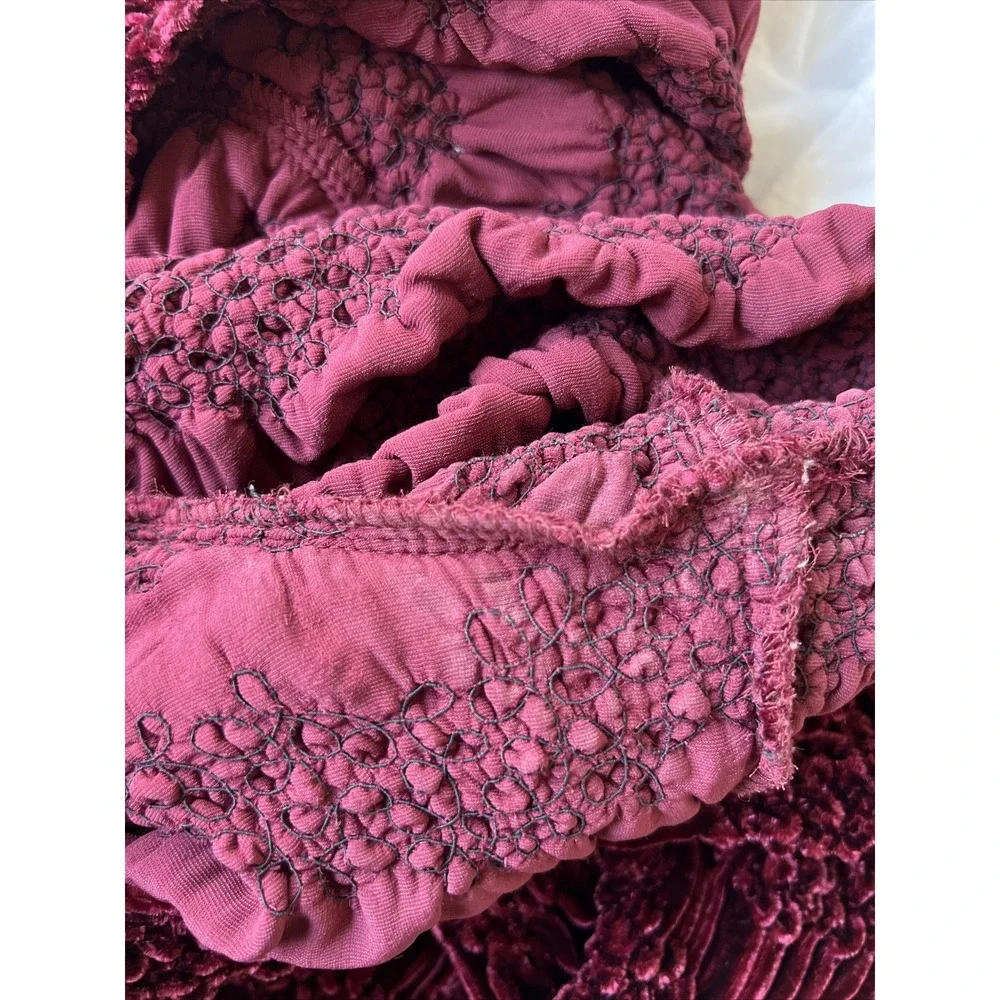 Han Feng Designer Size Small Crinkle Crush Velvet Stretch Long Sleeve Blouse Top